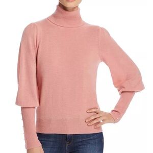 NWT Joie Shialy Cashmere Turtleneck Sweater with Pearl Sleeves in Pink, XSmall